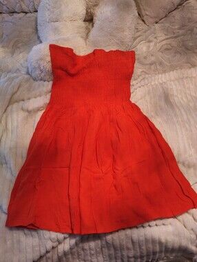 Smocked Red Sleeveless Short Mini Dress Fits Small - XS Pit 14" See Measurements